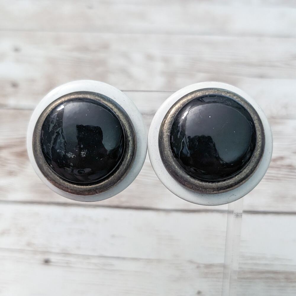 Vintage Clip On Earrings Tri Color Large Statement Earrings